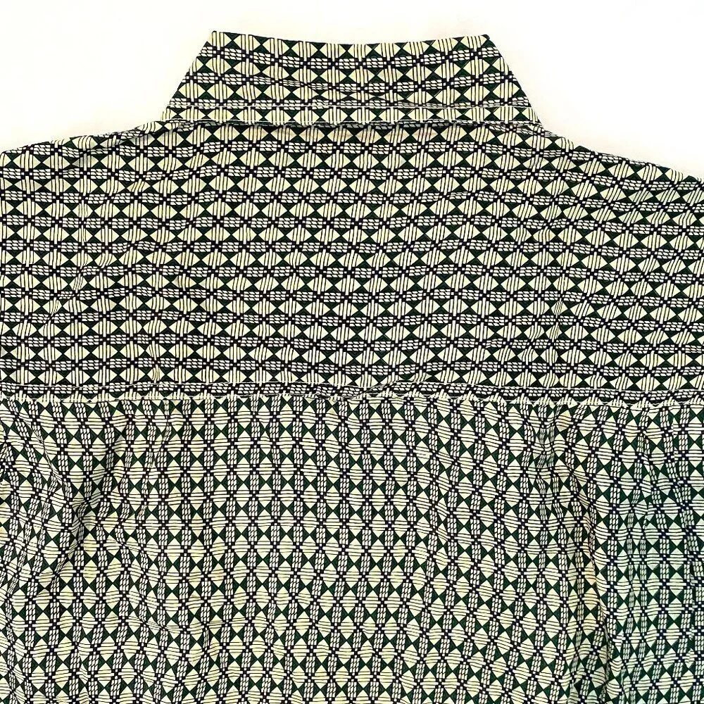 Vintage Bruno 100% silk short sleeve shirt Mens Medium green cream diamonds